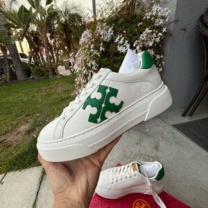 Tory Burch White and Green Sneakers